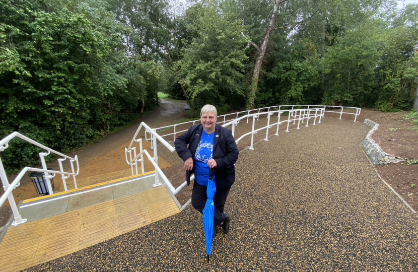 Cllr Jorgensen at the new steps